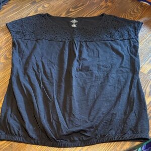 Women’s Black Short Sleeve Knit Top with Eyelet Yoke